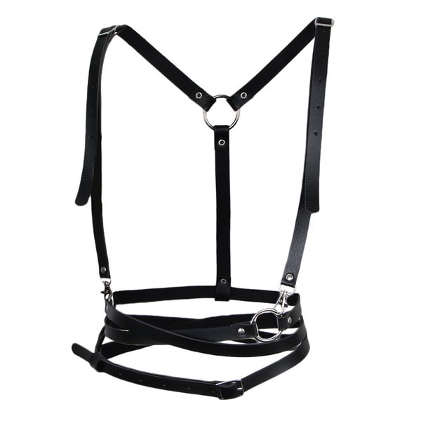 

punk leather body harness crossover cage suspenders, White