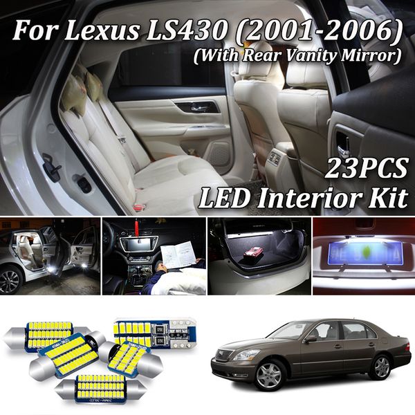

23pcs no error canbus for ls 430 ls430 2001-2006 led interior light + license plate lamp kit (with rear vanity mirror