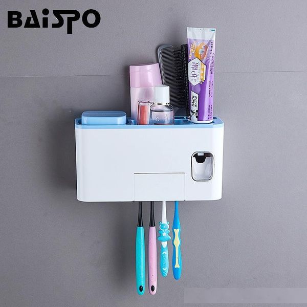 

baispo wall mounted toothbrush holder automatic toothpaste dispenser squeezer washing set with cup bath kit bathroom accessories t200506