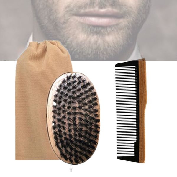 

Brand New 3in1 Boar Bristle Palm Brush & Horn Wood Comb Cotton Bag Set Travel Carry Makeup Fashion Hair Care Styling Tool Men Beard Grooming