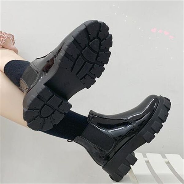 

2020 new spring patent leather ankle boots women motorcycle boots female fashion shoes woman thick sole punk boot black eu 35-39