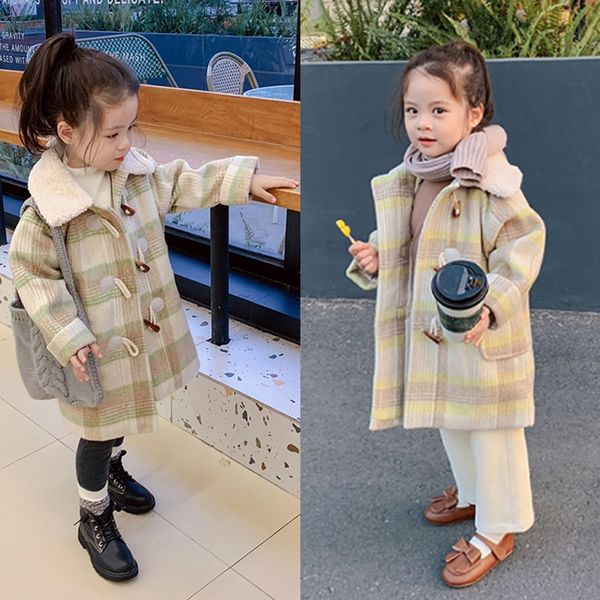 

2020 girl baby plaid winter coat girls kids thick warm long coats children clothes outfits, Blue;gray
