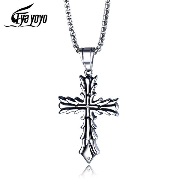 

eyeyoyo cross necklace men's titanium steel pendant vintage charm, Silver