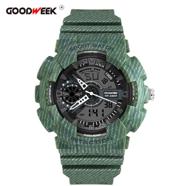 

goodweek new cowboy sport watch men chronograph electronic waterproof digtial quartz watch dual display watches reloj hombre, Slivery;brown