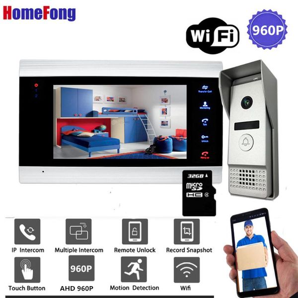 

video door phones [wide angle 960p]homefong 7" wireless phone wifi doorbell intercom with camera 130 degree record unlock