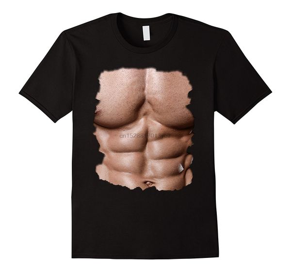 

2020 mens fake muscle undershirt shirt chest six pack abs print shirt