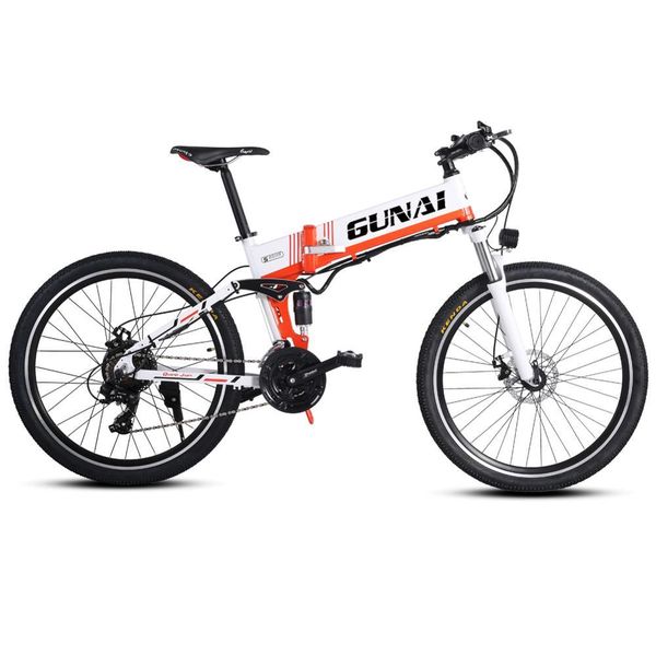 

gunai electric bike 500w 48v 10.4ah lithium battery 21 speed ebike 26" with lcd display, Silver;blue