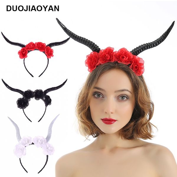

multi-blooming europe and america red and white rose halloween wide antlers hair bands animal headband, Brown