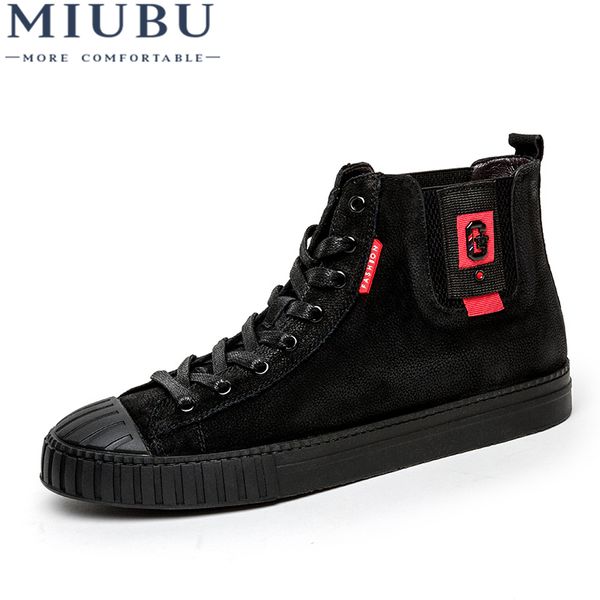 

miubu men's winter warm shoes high autumn winter shoes men genuine leather fashion ankle boot motorcycle casual male botas, Black