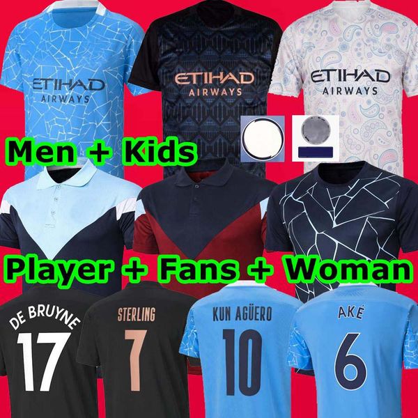 

20 21 city soccer jersey 2020 2021 man sterling football shirt manchester kun aguero de bruyne gesus bernardo mahrez akÃ© ferran men kids, Black;yellow