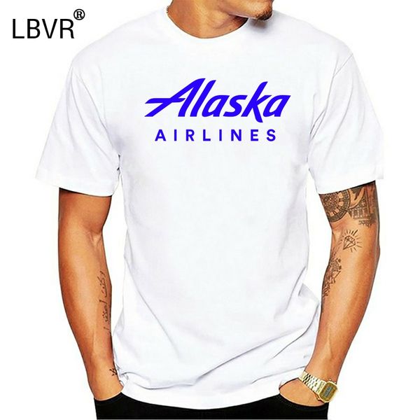 

alaska airlines blue retro logo us aviation black cotton t-shirt