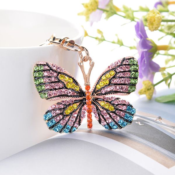 

beautiful butterfly leather keychain full rhinestone alloy key chain for women girl car bag key ring ing, Silver
