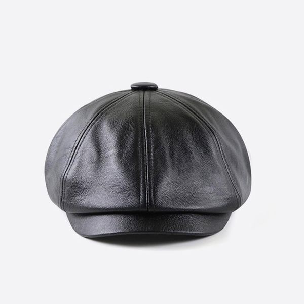 

berets fall winter fashion women solid color pu leather caps octagonal cap casual vintage hats sboy for casquette, Blue;gray