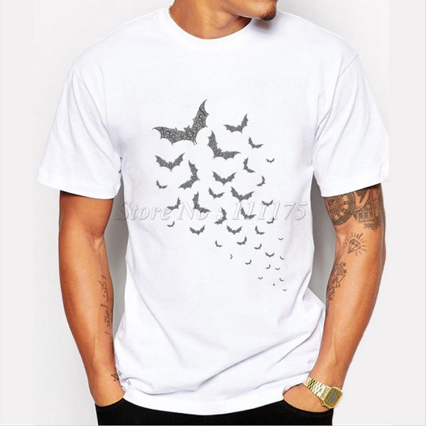 

2019 new fashion men's bat swarm printed t shirt hipster cool short sleeve tees