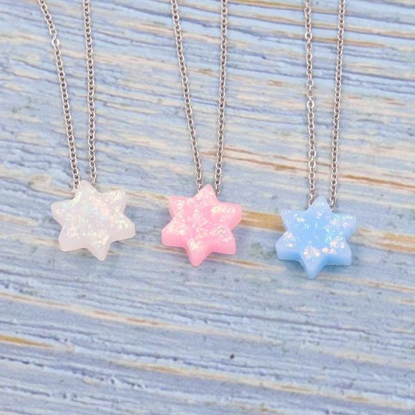 

chains fnixtar stainless steel chain star of david opal pendant necklace 2021 summer est synthetic resin necklaces 2piece/lot, Silver
