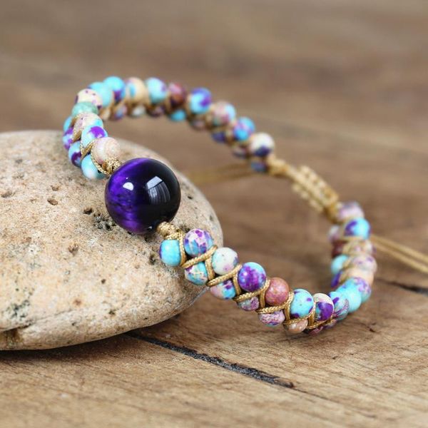 

natural stone charm warp bracelet beaded string braided bracelet handmade diy yoga double layer woven women men jewelry, Golden;silver