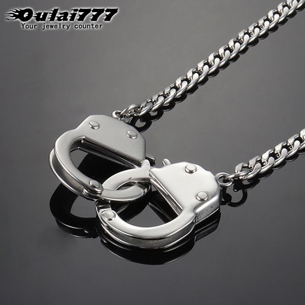 

oulai777 mens gold necklace stainless steel handcuffs pendants necklaces chains male accessories lady gold personality hip hop, Silver