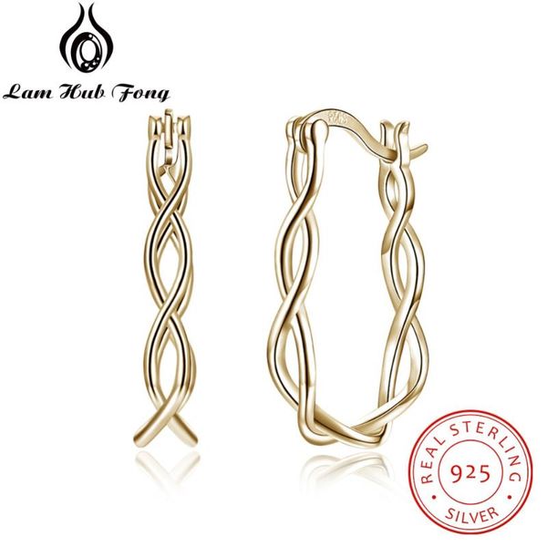 

promise 925 sterling silver hoop earrings classic women gold/ silver twisted earrings birthday gift for girlfriend(lam hub fong, Golden;silver