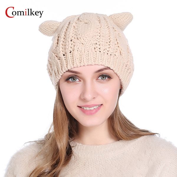 

fashion casual lady girls winter women's hat warm knitting wool cat ear beanie skullies caps hat, Blue;gray