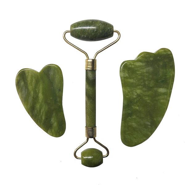 

facial tool set natural stone face massager massage board gua sha scraper jade roller and guasha kit, Silver