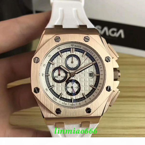

men's luxury sports watch, royal oak 264 series.dial diameter 44mm, vertical tube can be fine-tuned, case thickness 14.12mm, rubber str, Slivery;brown