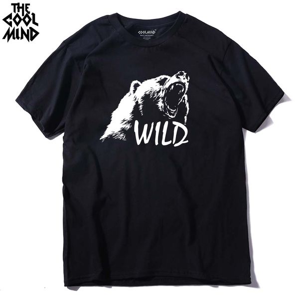 

coolmind be0114a 100% cotton bear printed men t shirt casual short sleeves men's t-shirt casual o-neck summer tshirt tee shirt