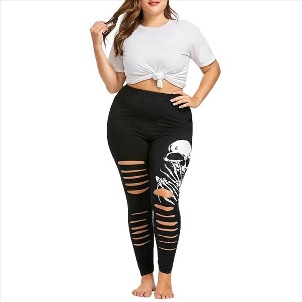 

fashion leggings 2020 fitness feminina high waist sport leggings pants plus size shredding skulls leggings leggins mujer 20, Black