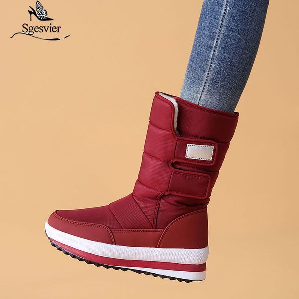

Sgesvier Plus size 36-41 New Snow boots women thick fur warm mid calf boots platform shoes ladies cotton waterproof winter, Black