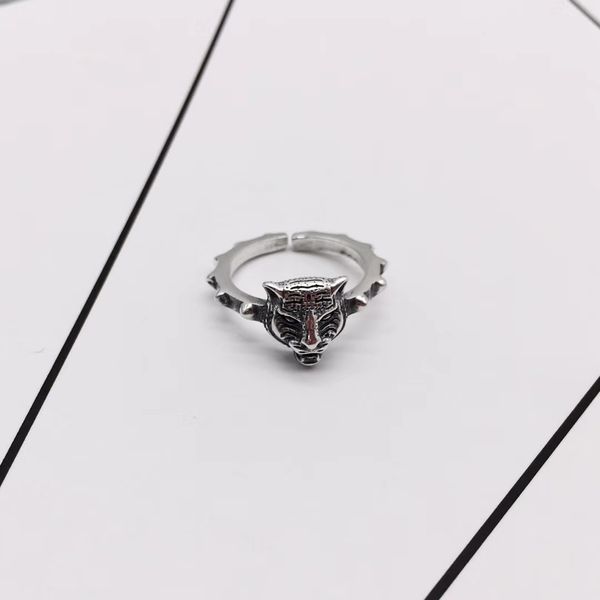 

tiger head open sterling silver ring personality small tail ring weight 4.5g fashion ring jewelry, Golden;silver