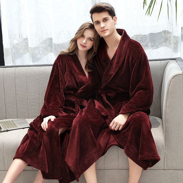 

плюс размер 3xl winter теплой фланелевого robe длинных кимоно платье lovers пижамы сыпучего халат платье толстая ночная главная одежда, Black;red