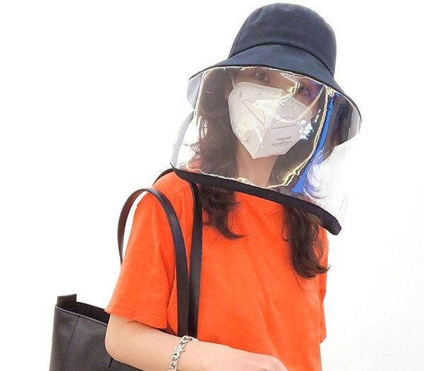 

new anti-fog hat summer anti-saliva bucket hats big brim transparent tpu protection removable fisherman hat sun cap, Blue;gray