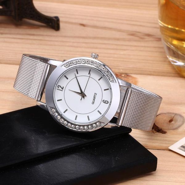 

fashion watches women 2020 ladies watch gift crystal stainless steel mesh belt quartz wristwatch bracelet dress, Slivery;brown