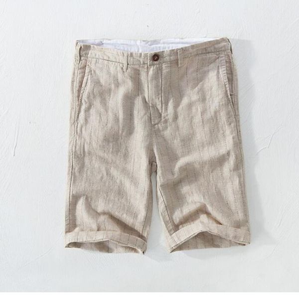 

new style linen shorts men casual striped flax mens shorts mens clothing short masculino 3color, White;black