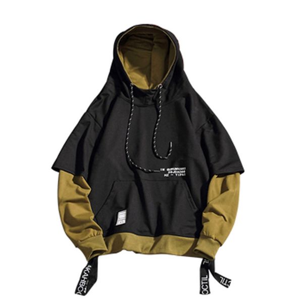 

men's hoodies & sweatshirts harajuku fashion mens hoodie sweatshirt hip hop pullover patchwork hooded streetwear casual hipster clothes, Black