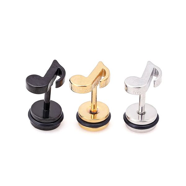 

1 pair stainless steel music notes stud earring classic musical earring stud quarter note ear piercing jewelry for men unisex, Golden;silver