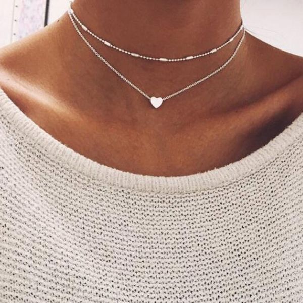

small heart choker necklace for women gold chain smalll love necklace pendant in collar bohemian chocker jewelry, Silver