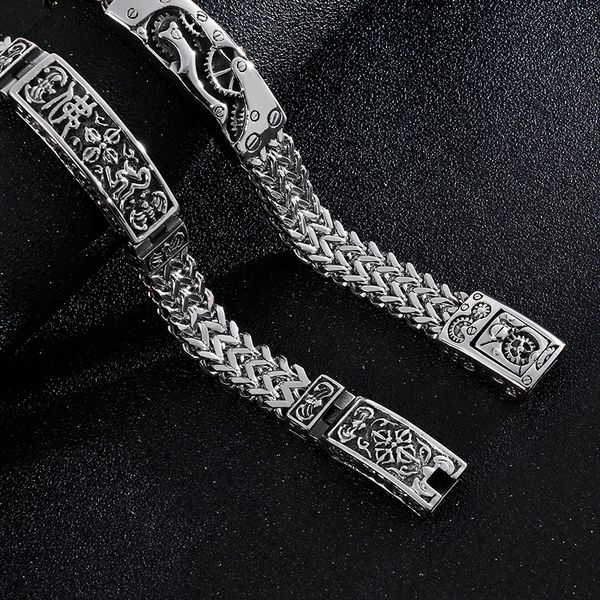 

personality men's trend stainless steel bracelet six-word mantra buddha chain titanium steel keel bracelet, Black