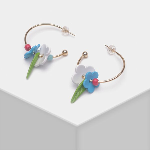 

hoop & huggie amorita boutique lovely light blue flower leaf earrings, Golden;silver