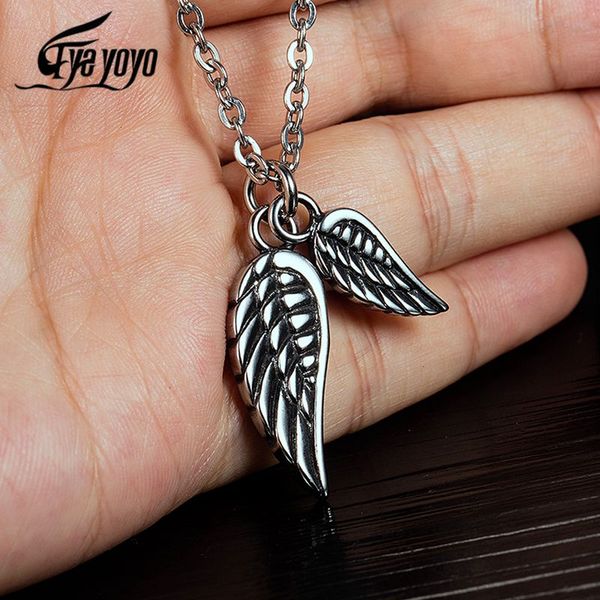

pendant necklaces eyeyoyo trendy stainless steel angel wingspendant for men women flight necklace, Silver