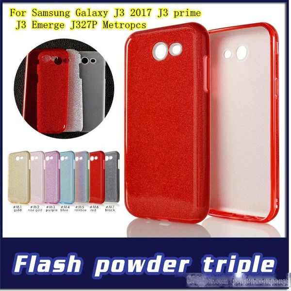 

for samsung galaxy j3 2017 j3 prime j3 emerge j327p metropcs clear rubber soft glitter stickers tpu pc phone protection shell packing