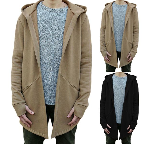 

men's hoodies & sweatshirts fashion casual open stitch solid hooded thick warm autumn winter cardigan sweatershirts slim outwear, Black