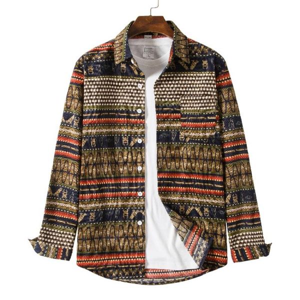 

1811a cardigan autumn 2020 new corduroy shirt collar men's long sleeve national style shirt casual shirts designer made in china, White;black