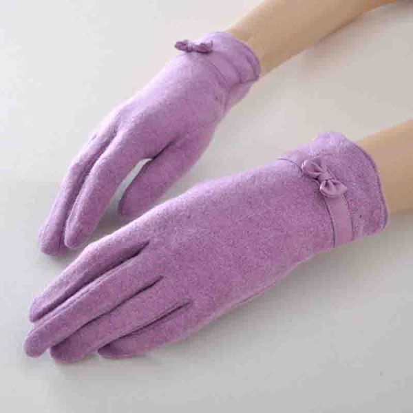 

five fingers gloves winter women warm cashmere full finger leather bow luxury wool knit touch screen driving h34, Blue;gray