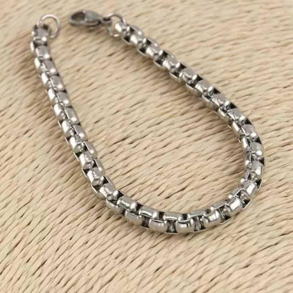 

stainless steel silver plated men women square pearl chain bracelet 4/5/7mm width hand bracelet 19/21/23cm length dropshipping, Black