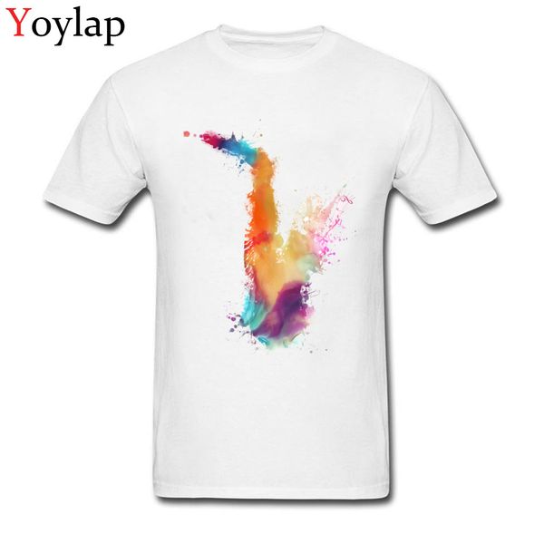 

art design men t shirt white cotton & tees custom short sleeve round collar summer/fall clothes for boys saxophone print