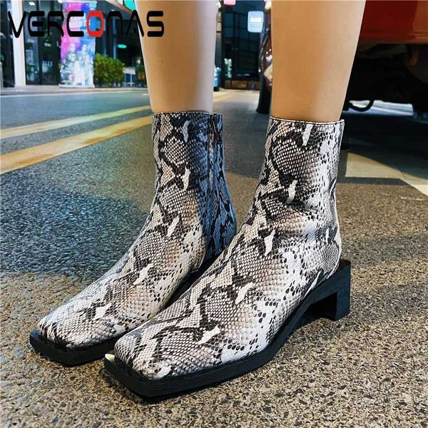 

verconas basic woman ankle boots autumn winter genuine leather square toe shoes woman side zipper high heels boots fashion new, Black