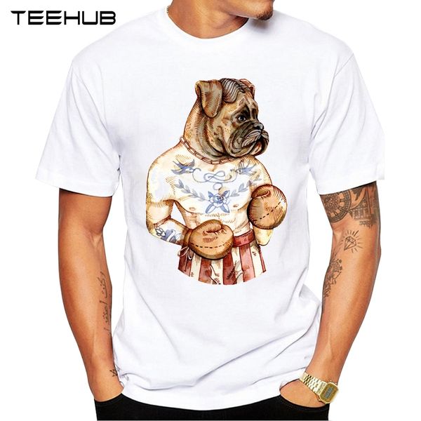 

2019 teehub men's fashion boxer dog printed short sleeve t-shirt hipster o-neck design cool desgin tee