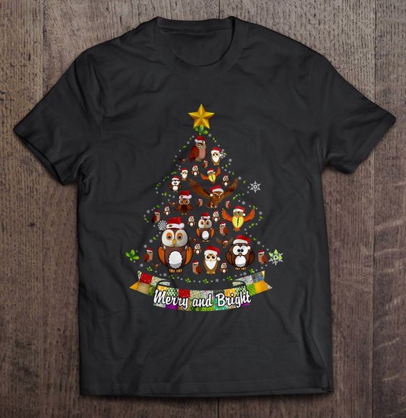 

men funny t shirt fashion tshirt merry and bright owl christmas tree women t-shirt