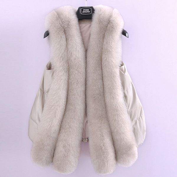 

women winter thick warm long vest with real fur & duck down filling, Black;white