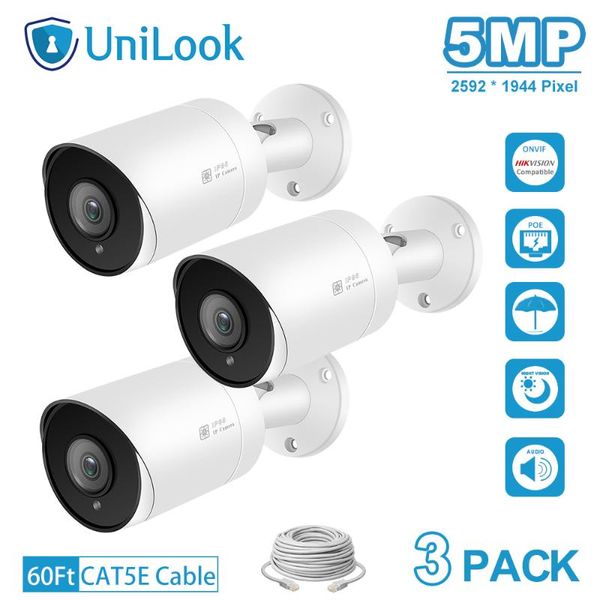 

unillook 5mp ip camera 3pcs onvif poe built-in microphone sd card slot ir 30m security camera outdoor ip 66 h.265 onvif
